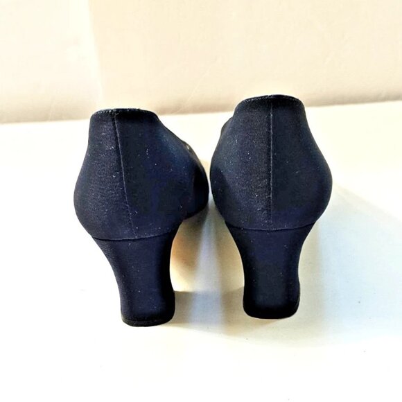 Vintage Atlantique Pumps Dark Blue Fabric Heels Women's Size 8 - Picture 7 of 9
